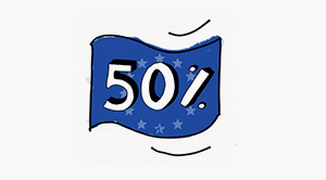 Ilustración bandera Unión Europea con el objetivo del 50% de tasa de reciclaje