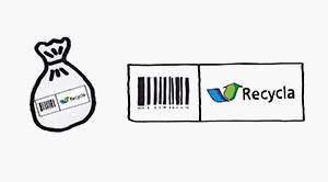 Ilustración bolsa de basura con código de barras de Recycla
